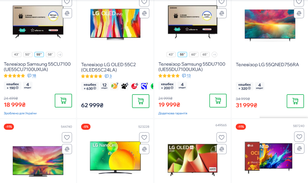 Різноманіття моделей телевізора 55 дюймів на Moyo