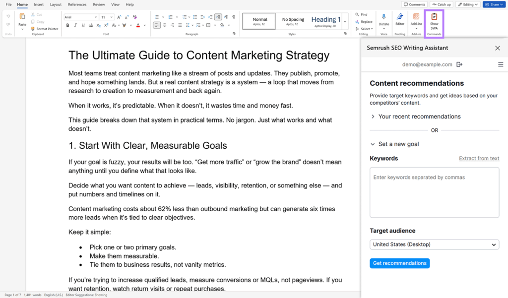 Semrush SEO Writing Assistant – мгновенный анализ контента