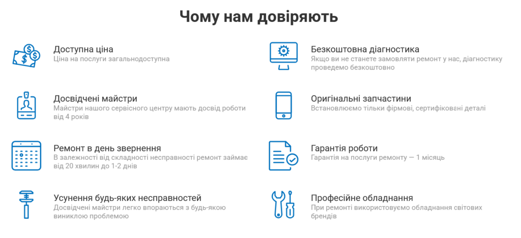 Блок преимуществ сервисного центра