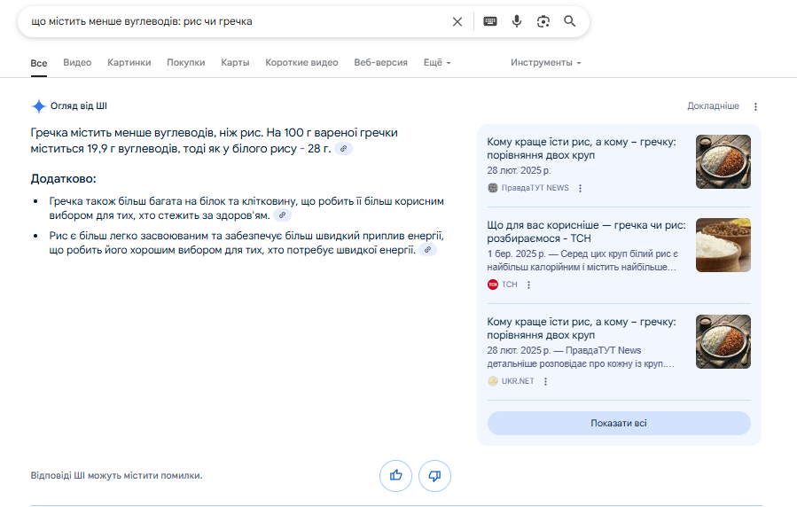 AI Overviews в выдаче Google по запросу на сравнение продуктов